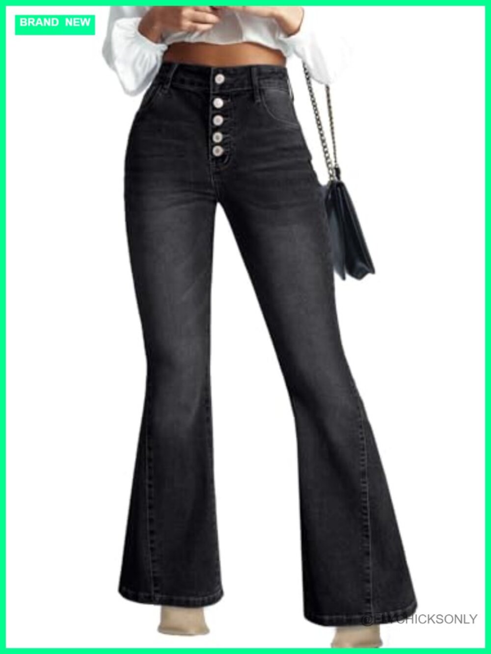 High Waisted Flare Jeans Stretchy Bell Bottom Wide Leg Side Seam Denim Pants